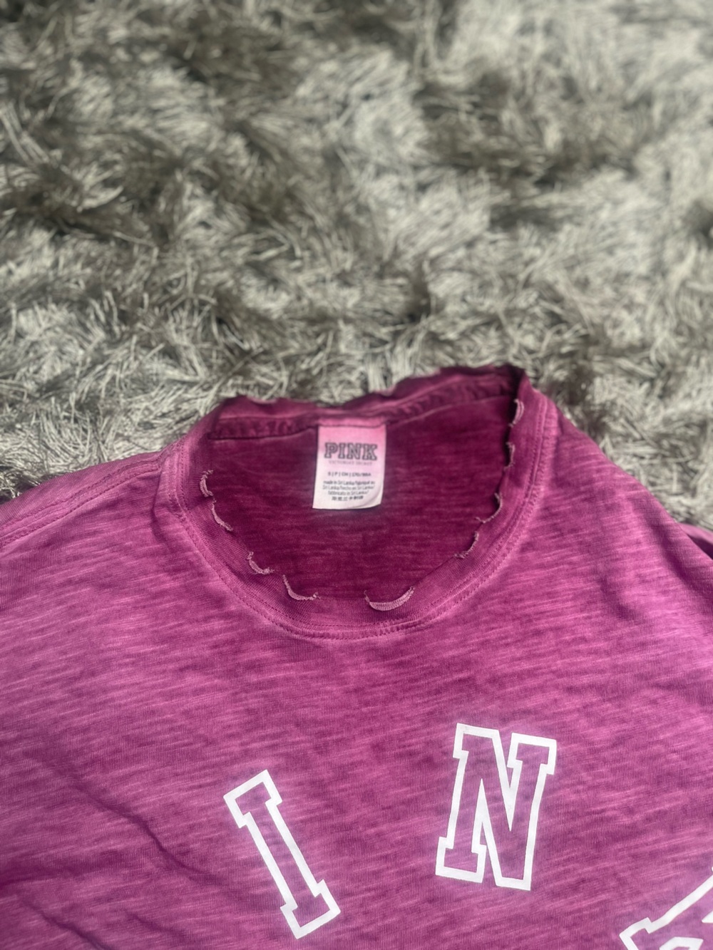 PINK Victoria's Secret Heathered Magenta Short Sleeve Tee with Distressed Neck